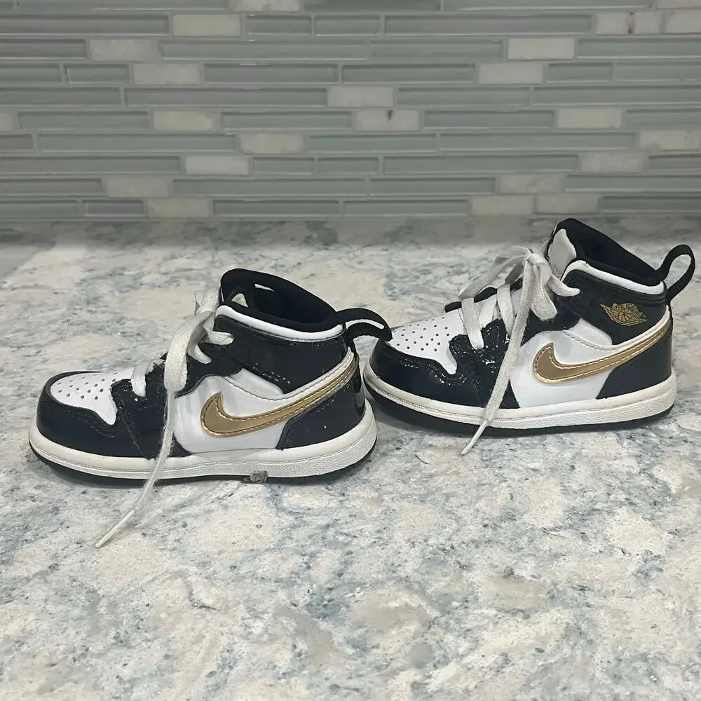 Nike Air Jordan 1 Retro Mid Black Gold White Toddler Boy's 5.5 Shoe BQ6933-007